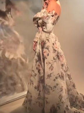 Organza de satin de soie imprimé ivoire - Carrie