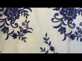 Dentelle de broderie perlée bleu royal - Halo