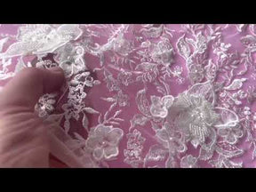 Dentelle 3D perlée ivoire - Peggy