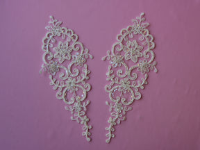 Appliques en dentelle ivoire cordée et perlée - Alexandra
