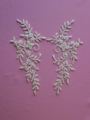 Appliques en dentelle ivoire brodée et perlée - Bernadette