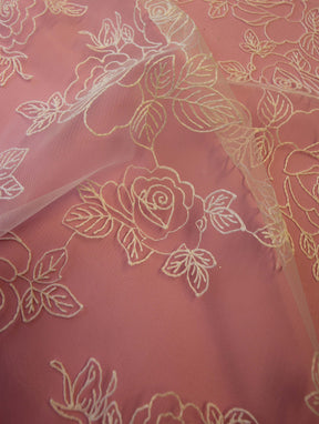 Dentelle Brodée Ivoire - Rose