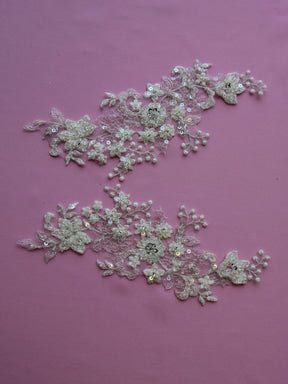 Appliques en dentelle ivoire perlée - Mimosa