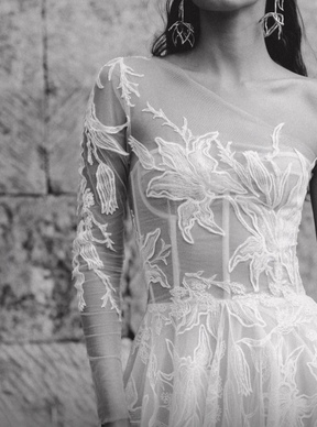 Dentelle à broderie de paillettes ivoire - Raya