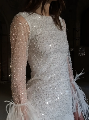 Tulle pailleté et perlé ivoire - Sensilla