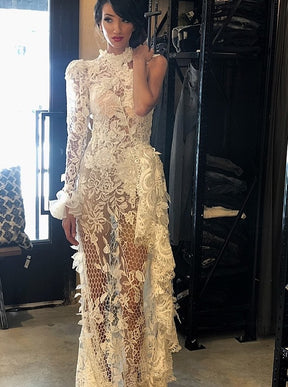 Dentelle Treillis Brodée Ivoire - Kiri
